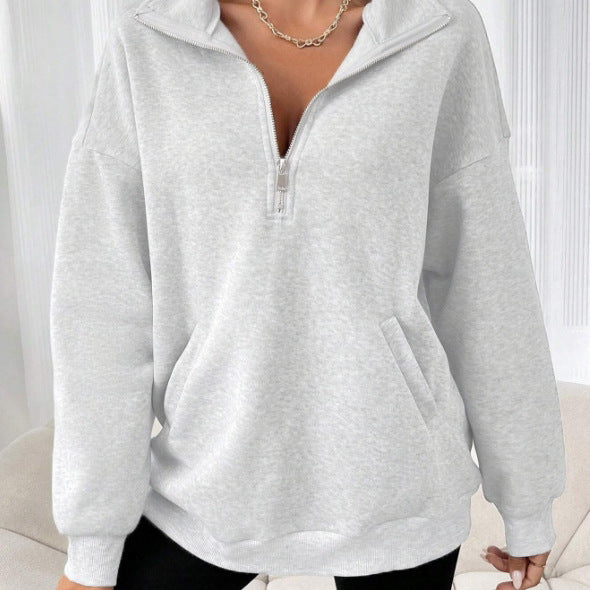 Women's Commute Zipper Sexy Design Lapel Pocket Loose Long Tops