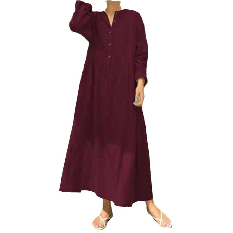 Women's Large Loose Long Stand Collar Open Tube Solid Dress
