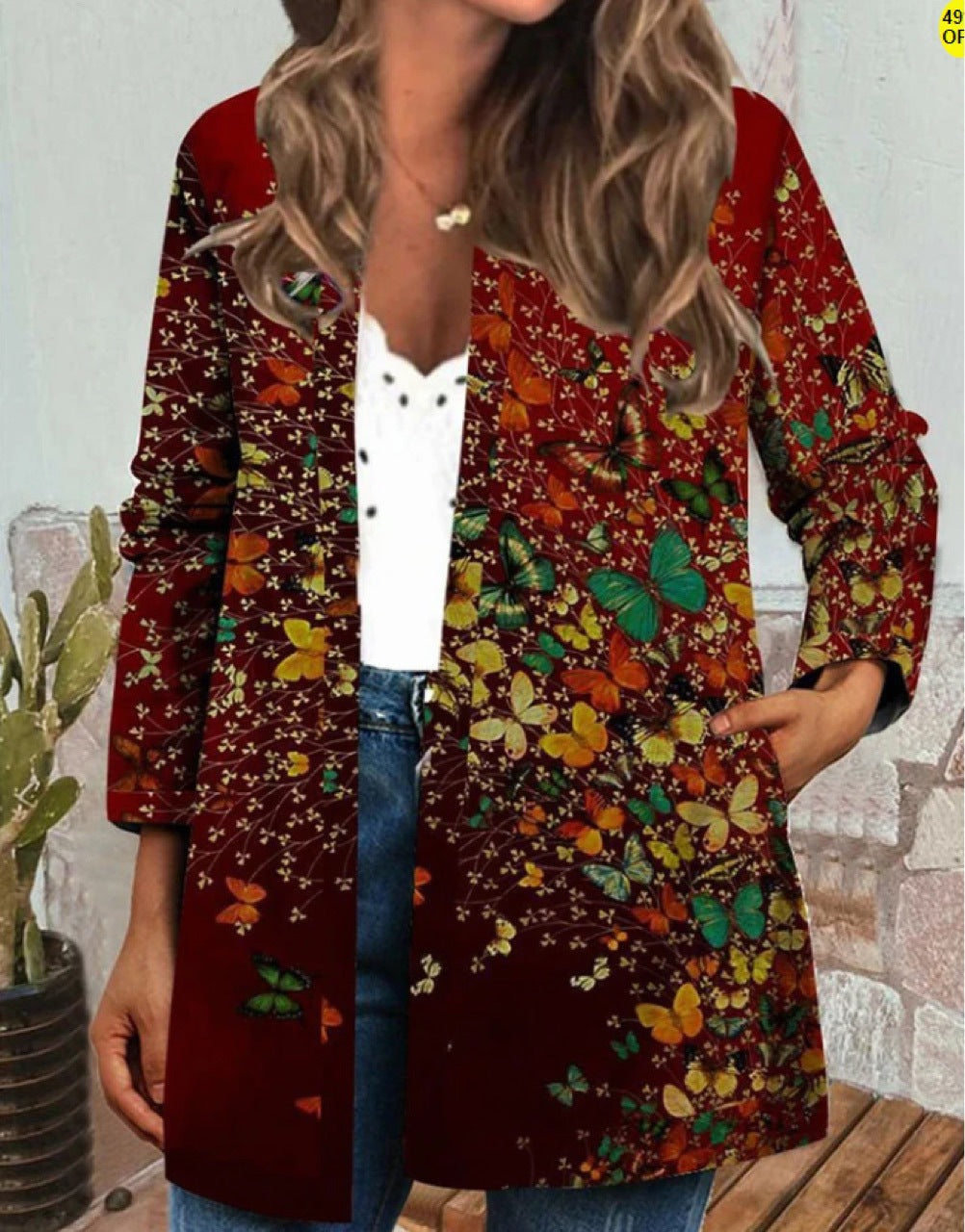 Women's Ethnic Style Floral Print Long Sleeve Jackets