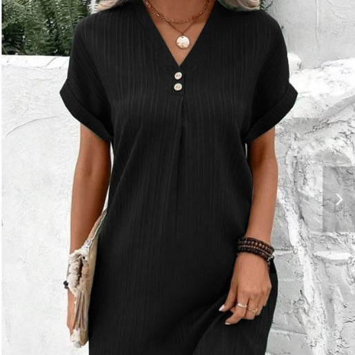 Women's Solid Color Pullover Comfort Casual Button Dress