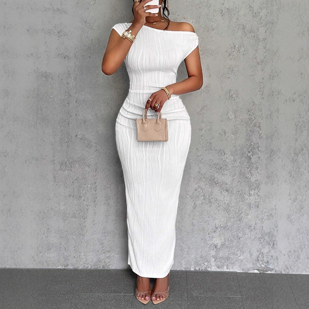 Cute Fashion Water Ripple Sloping Shoulder Dress