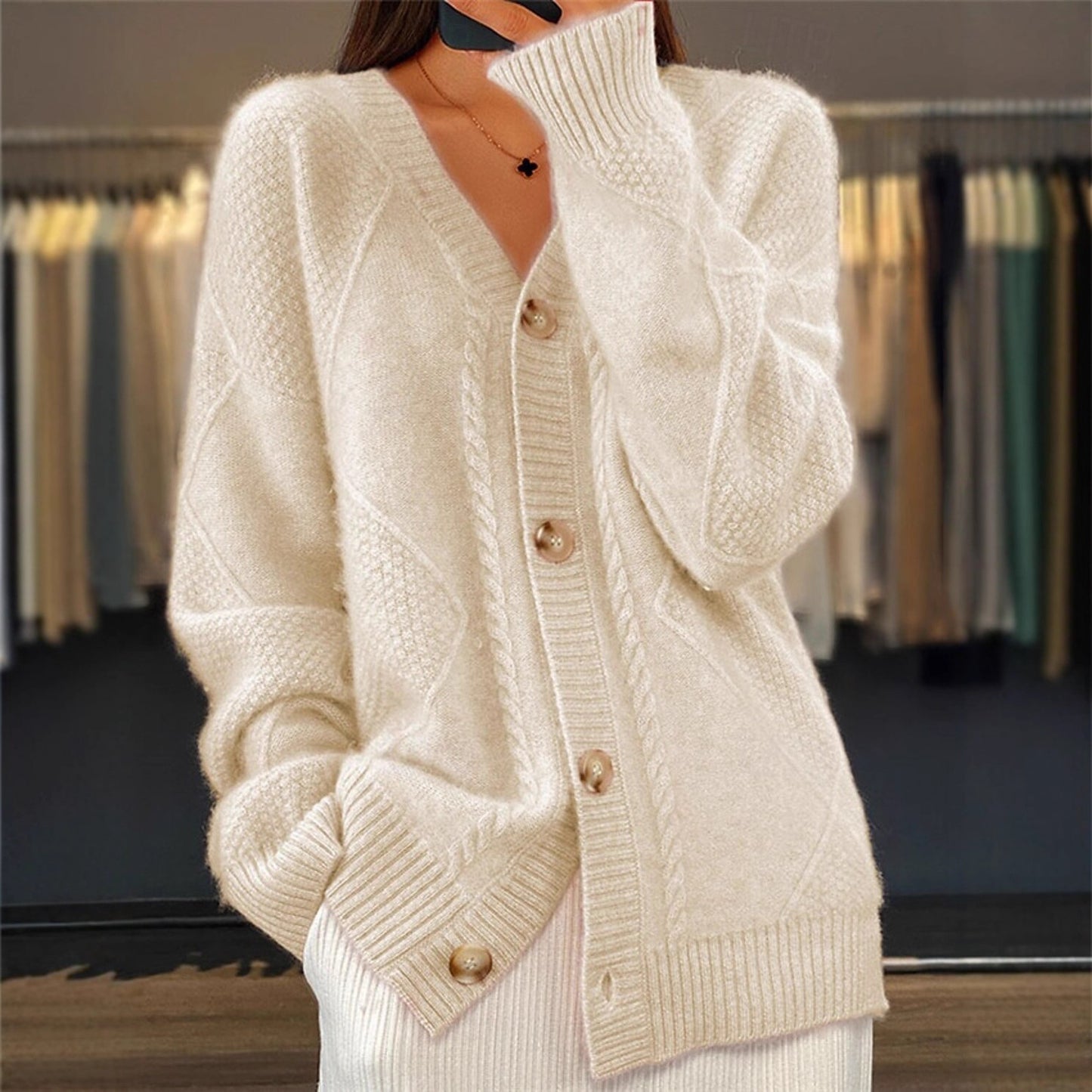 Women's Solid Color Long Sleeve Knitted Breasted Coats