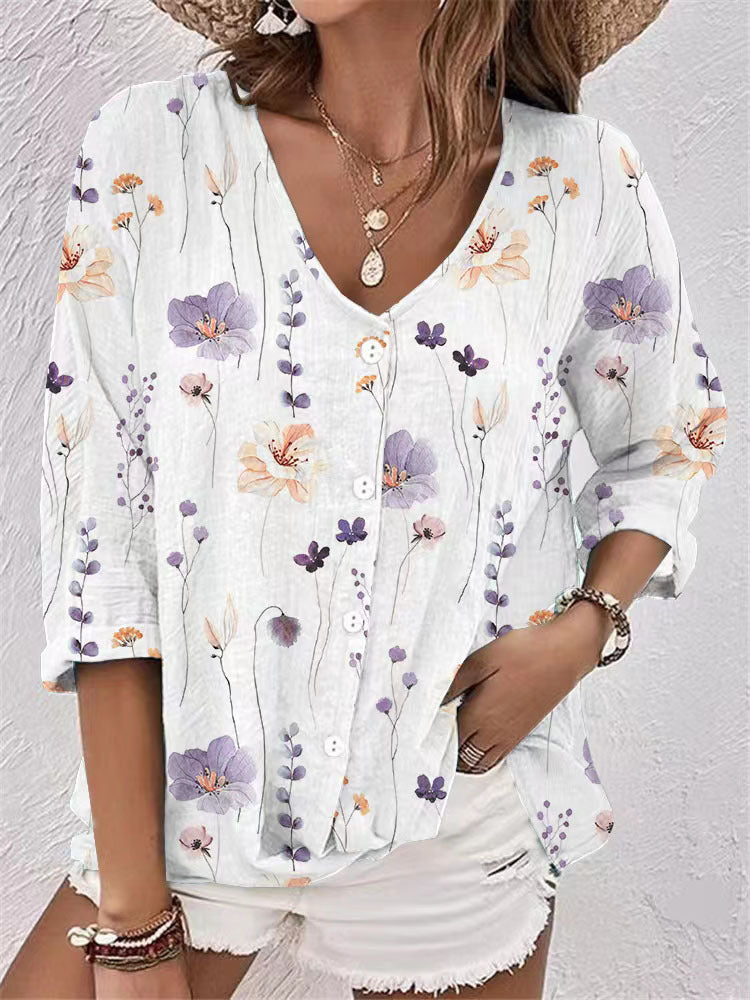 Women's Buttons Chiffon Printed Long Sleeve Cardigans