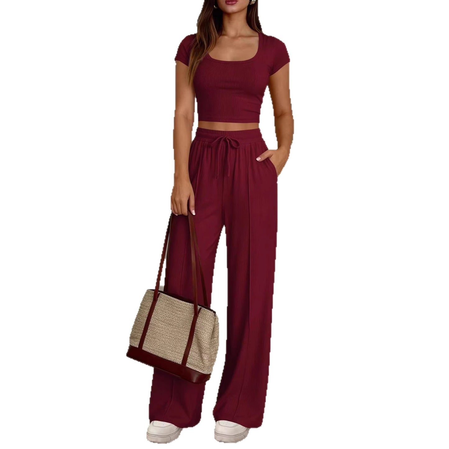 Women's Figure Flattering Two-piece Short-sleeved Trousers Commuter Suits