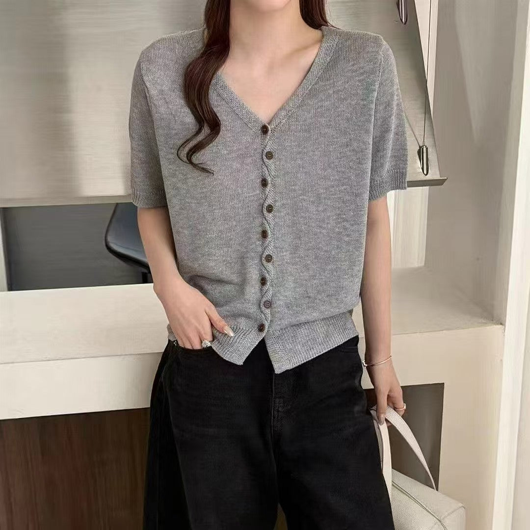 Women's Buttons Sleeve Summer Fresh Casual T-shirt Women's Sweater