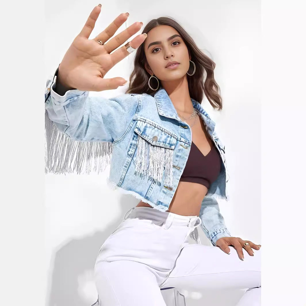 Women's Versatile Fashion Tassel Denim Female Jackets