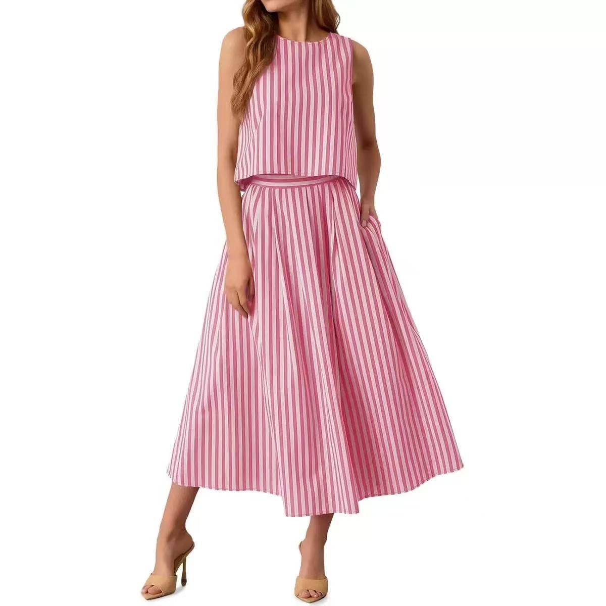 Comfort Two-piece Bohemian Beach Vacation Striped Vests