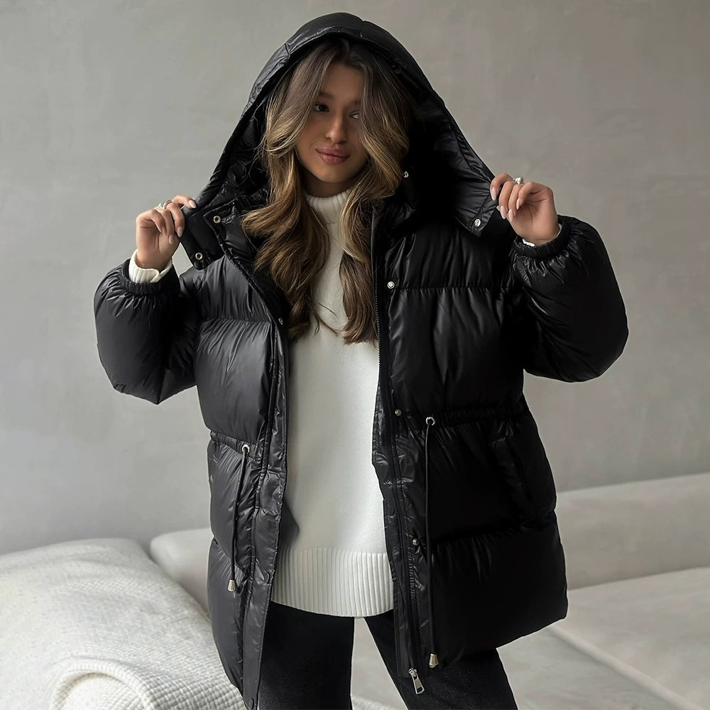 Drawstring Winter Hooded Zipped Comfortable Thermal Coats