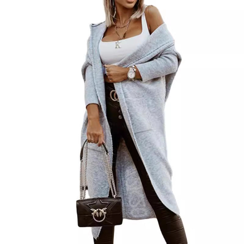 Versatile Long Hooded Alphabet Knitting Long-sleeved Cardigans