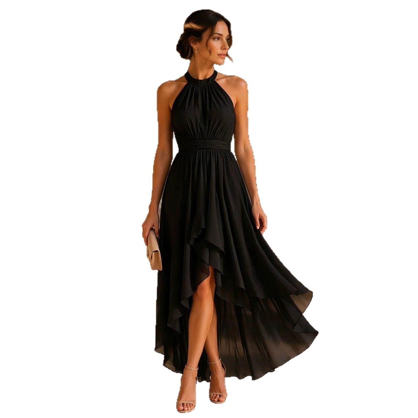 Attractive Chiffon Temperament Halter Irregular Sleeveless Dress