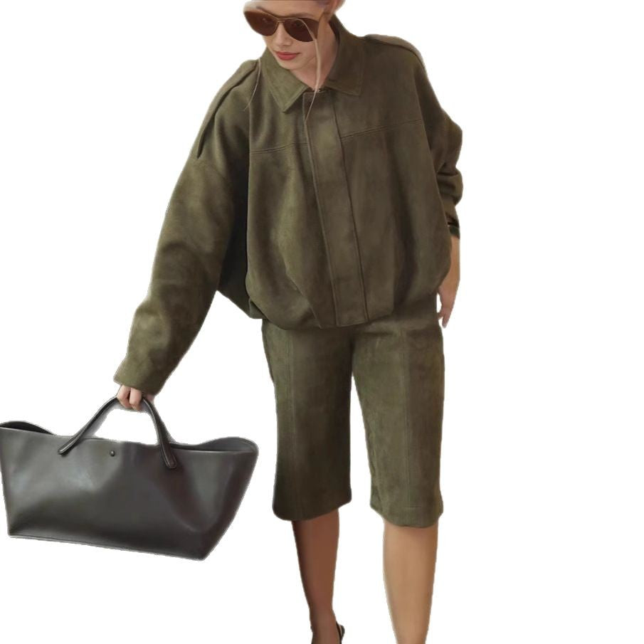 Women's French Style Vintage Zipper Lapel Elastic Coats