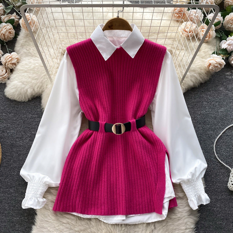 Women's Loose Long-sleeved White Collar Split Light Tops