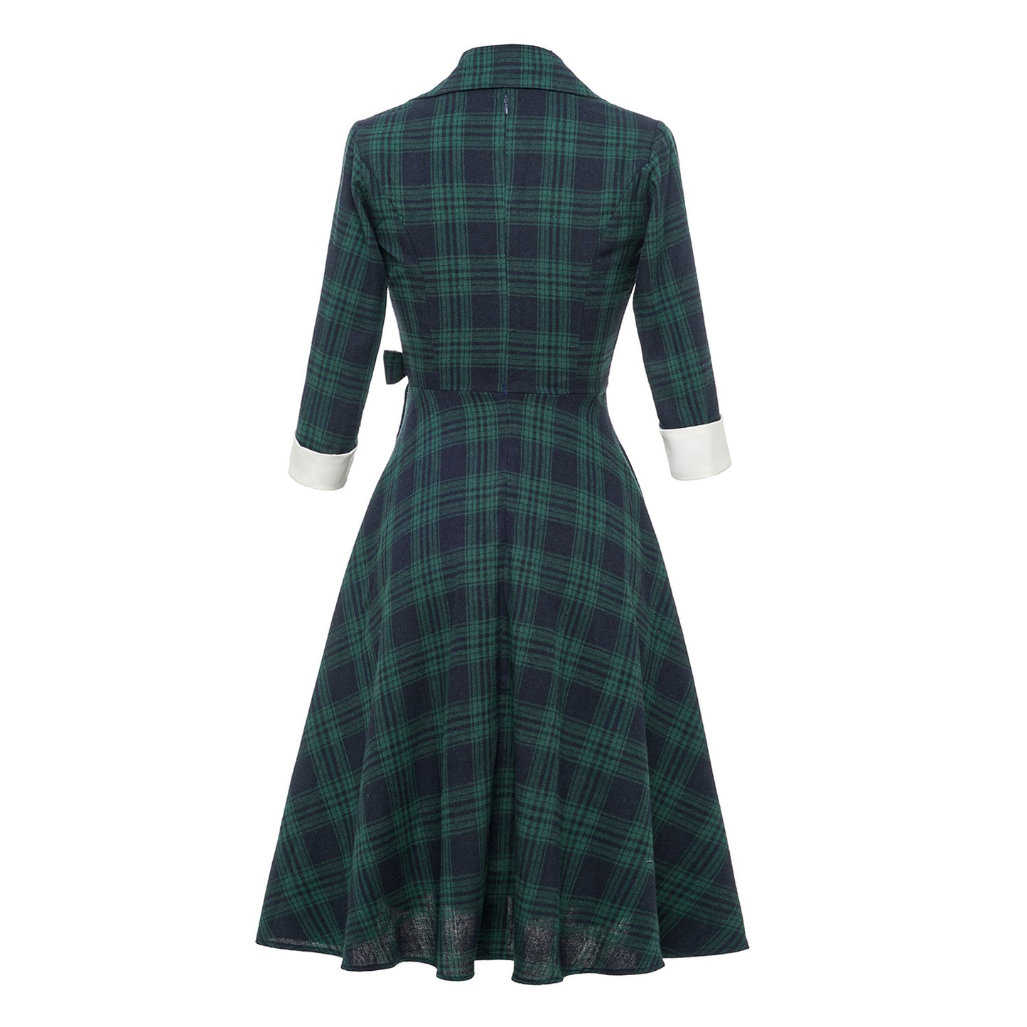 Green Plaid Swing Puffy Long Sleeve Dresses