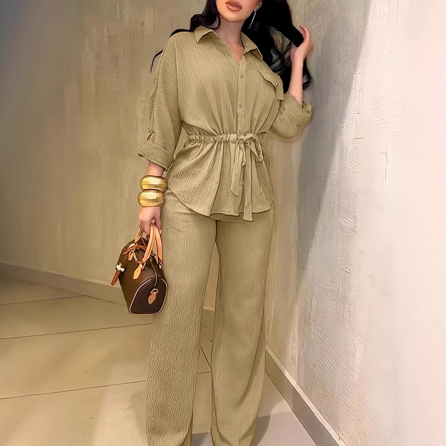 Women's With Flap Pockets Drawstring Paired Fashion Casual Suit