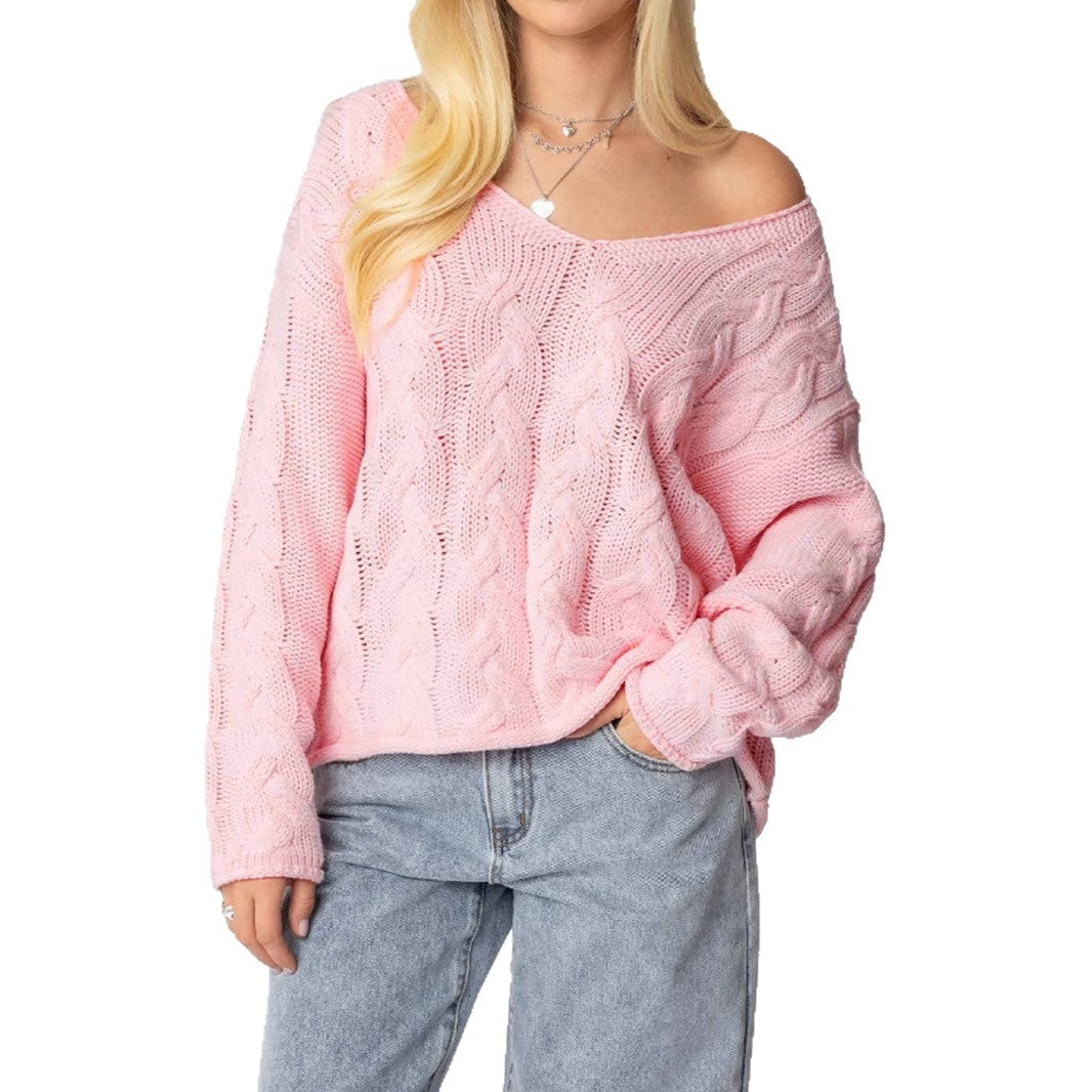Women's Autumn Solid Color Loose Lazy Style Twist Knitted Sweaters