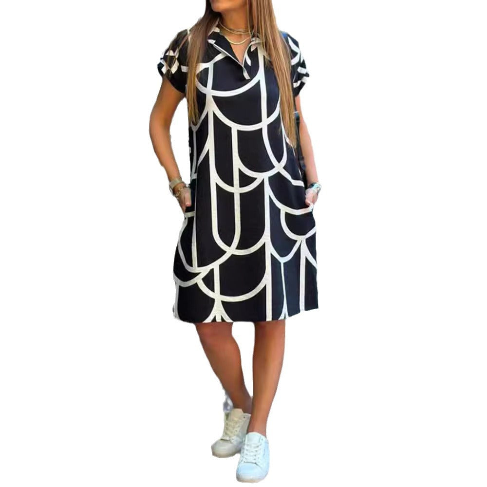 Women's Summer Printed Pocket Sleeve Dress Dresses