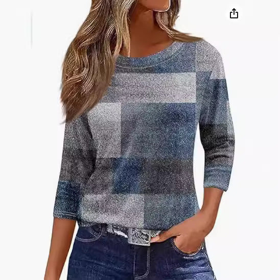 Women's Printed Solid Color Three-quarter Length Sleeve Blouses