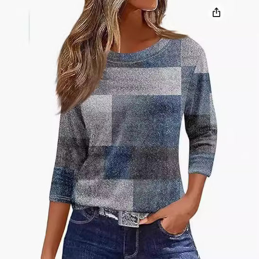 Women's Printed Solid Color Three-quarter Length Sleeve Blouses