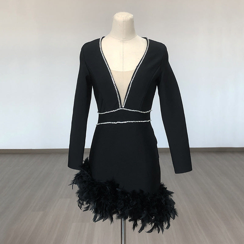 Miniskirt Dress Bandage One-piece French Deep V Stitching Dresses