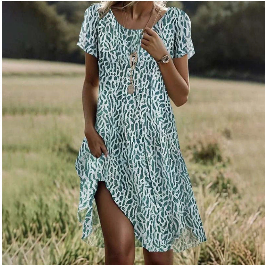 Su 2 Round Neck Sleeve Printed Dress