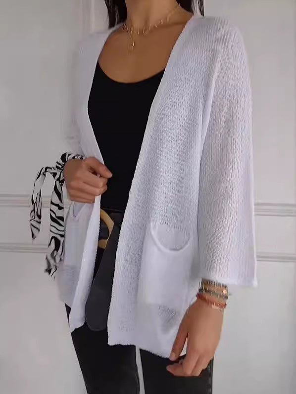 Charming Women's Waffle Sleeve Urban Casual Women's Sweater