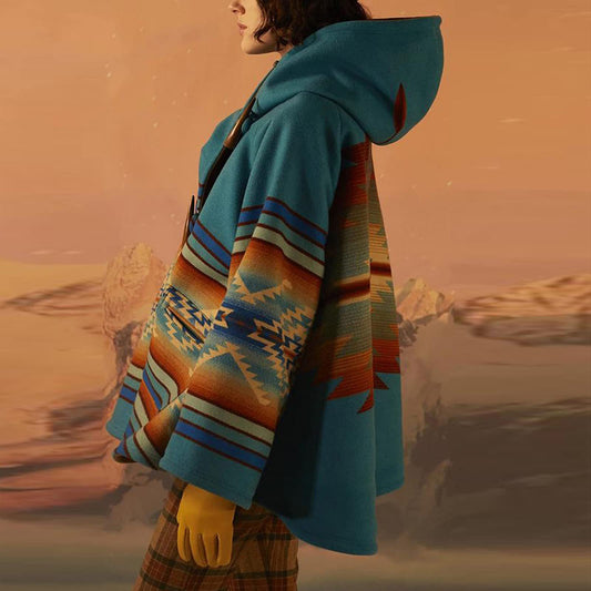 Women's Winter Loose Retro Printed Woolen Colors Coats