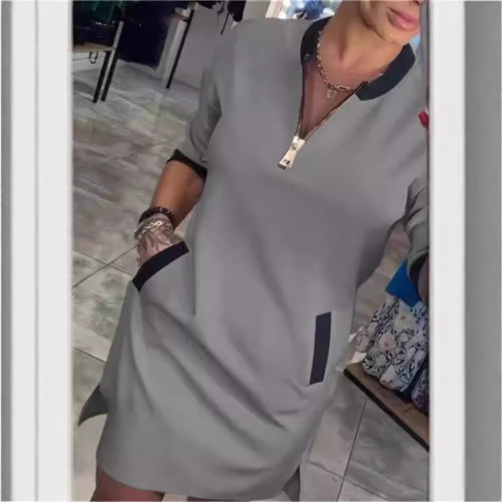Stylish Women's Zipper Sleeve Temperament Leisure Dress