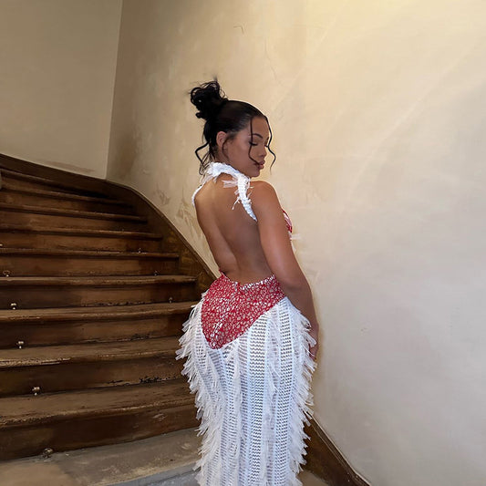 Women's Summer Trendy Unique Sleeveless Stitched Backless Dresses