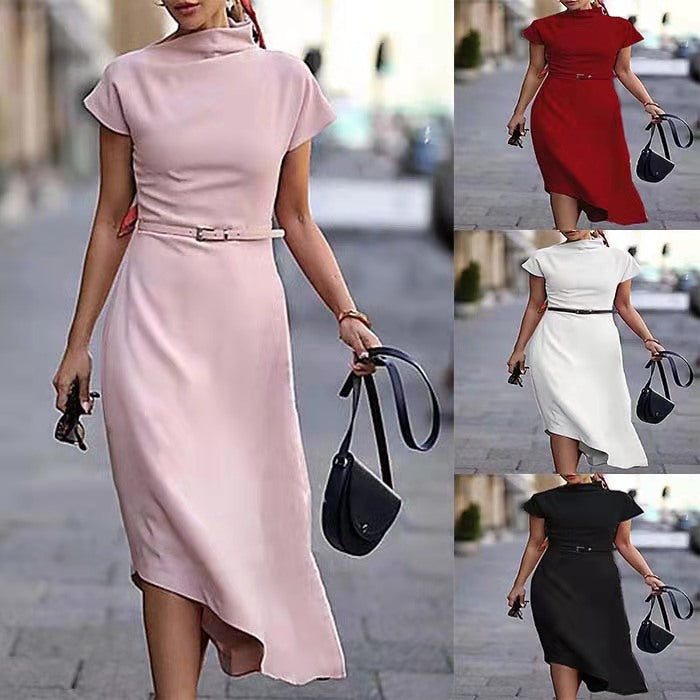 Popular Unique Solid Color Temperament Commute Dress