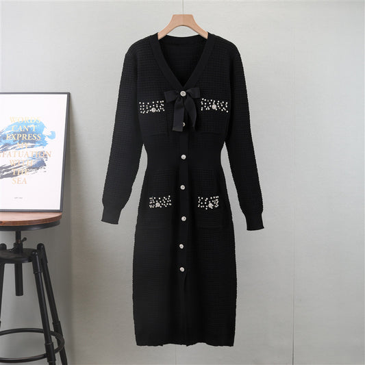 Style Temperament Bow Slimming Fashion Single-breasted Dress