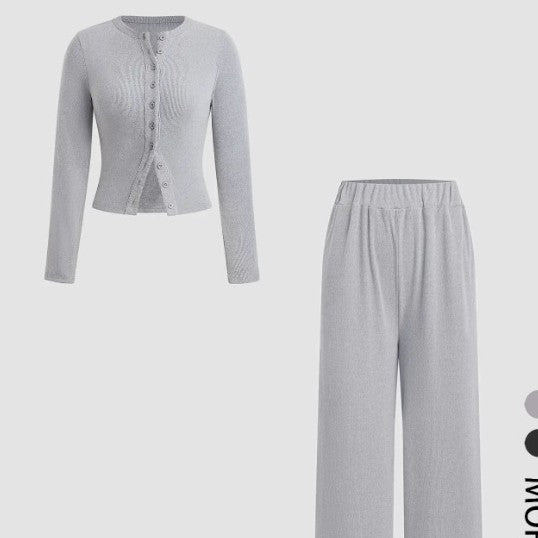 Unique Buttoned Long Sleeve Wide Leg Fashion Casual Suit
