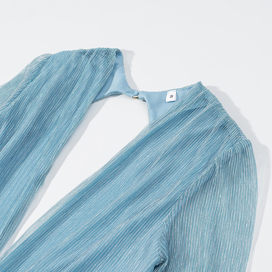 Early Autumn Bright Silk Wrinkle Sexy Dresses