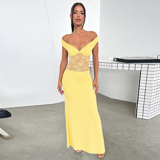 Women's Solid Color Strapless Lace Stitching Sexy Dresses