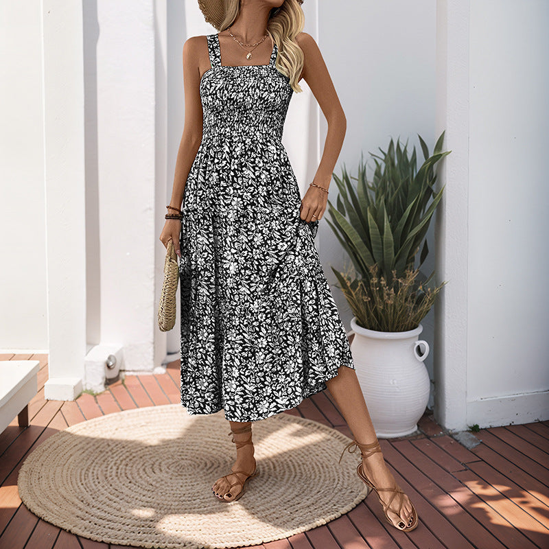 Summer Suspender Long Sleeveless Elastic Waist Dresses