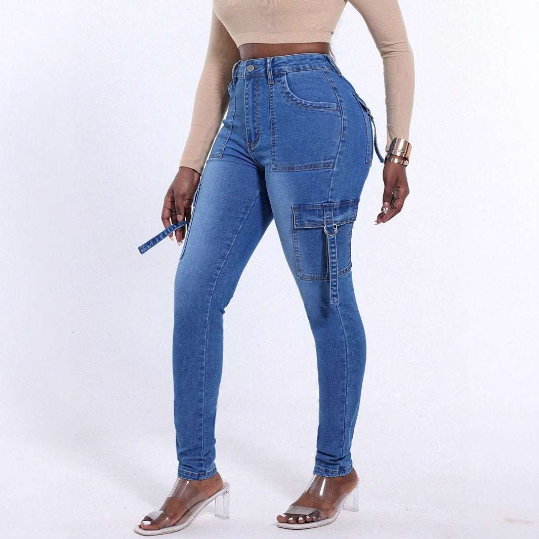 Women's Stretch Flap Pocket Slim Fit Hip Jeans