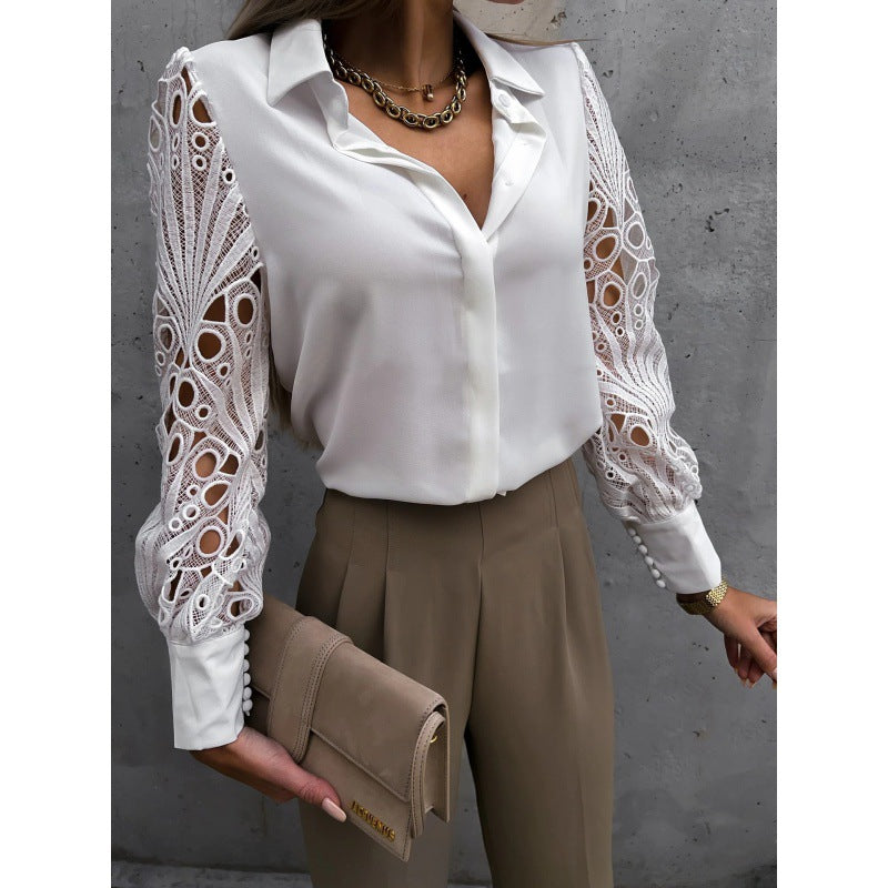 Women's Unique Slouchy Lace Stitching Shirt Blouses