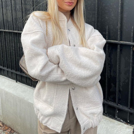Women's Stand Collar Single-breasted Large Pocket Loose Coats