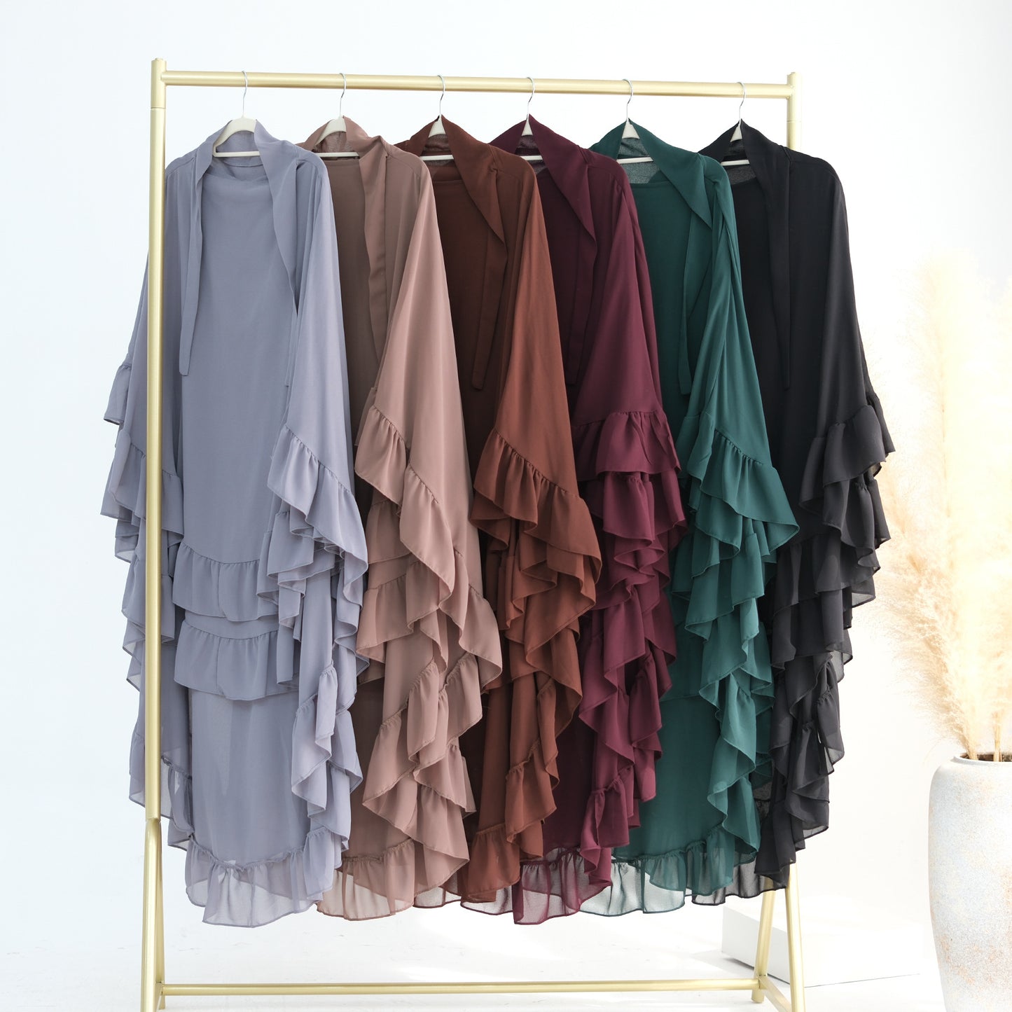 Ruffled Big Swing Headscarf Solid Color Dresses