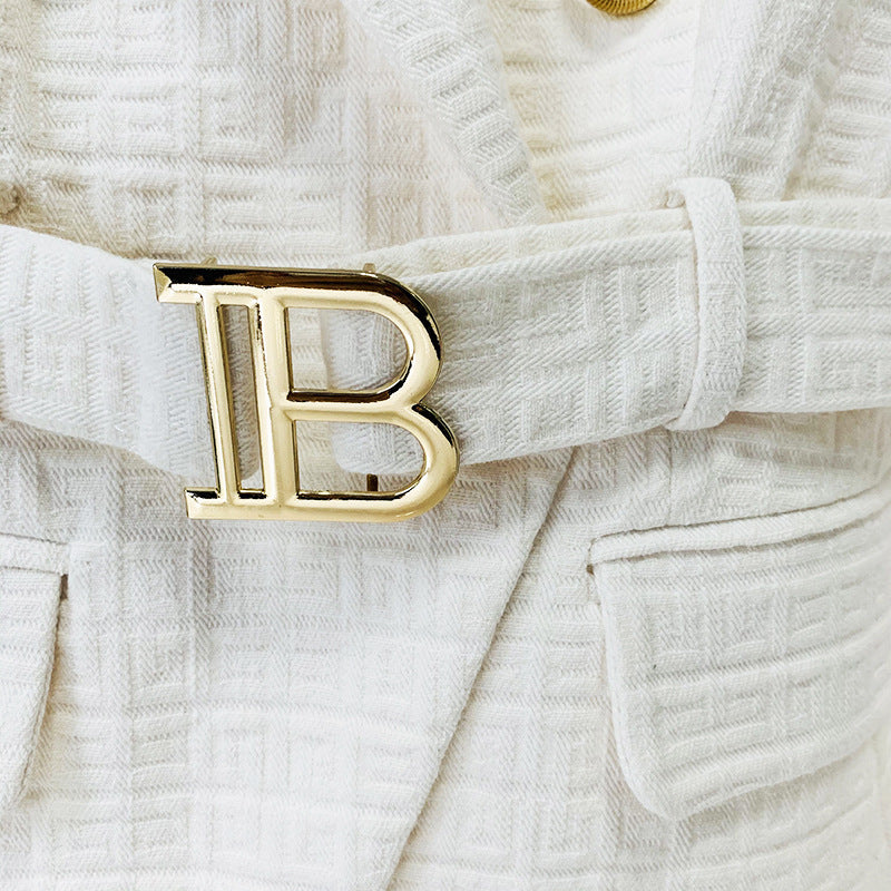 Breasted Slim Fit Maze Graphic Cotton Linen Blazers