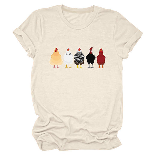 Women's Fun Chicken Round Neck Sleeve T-shirt Blouses