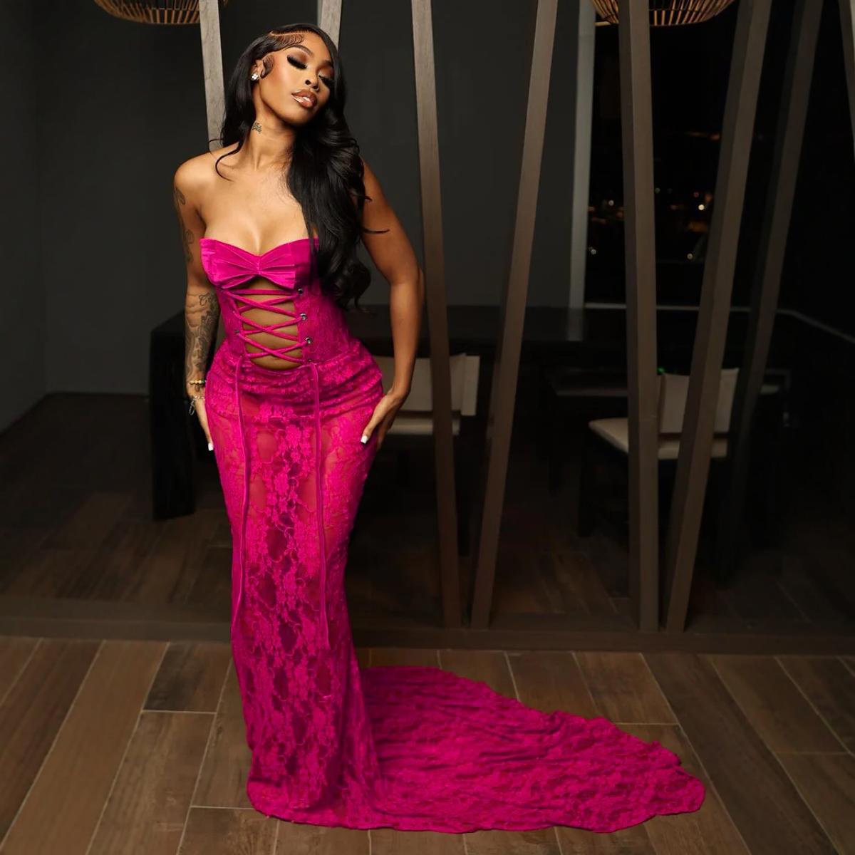 Women's Summer Lace Tube Strap Backless Sexy Dresses