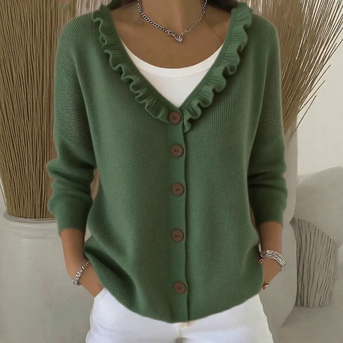 Women's Wooden Ear Knitted Solid Color Casual Coats