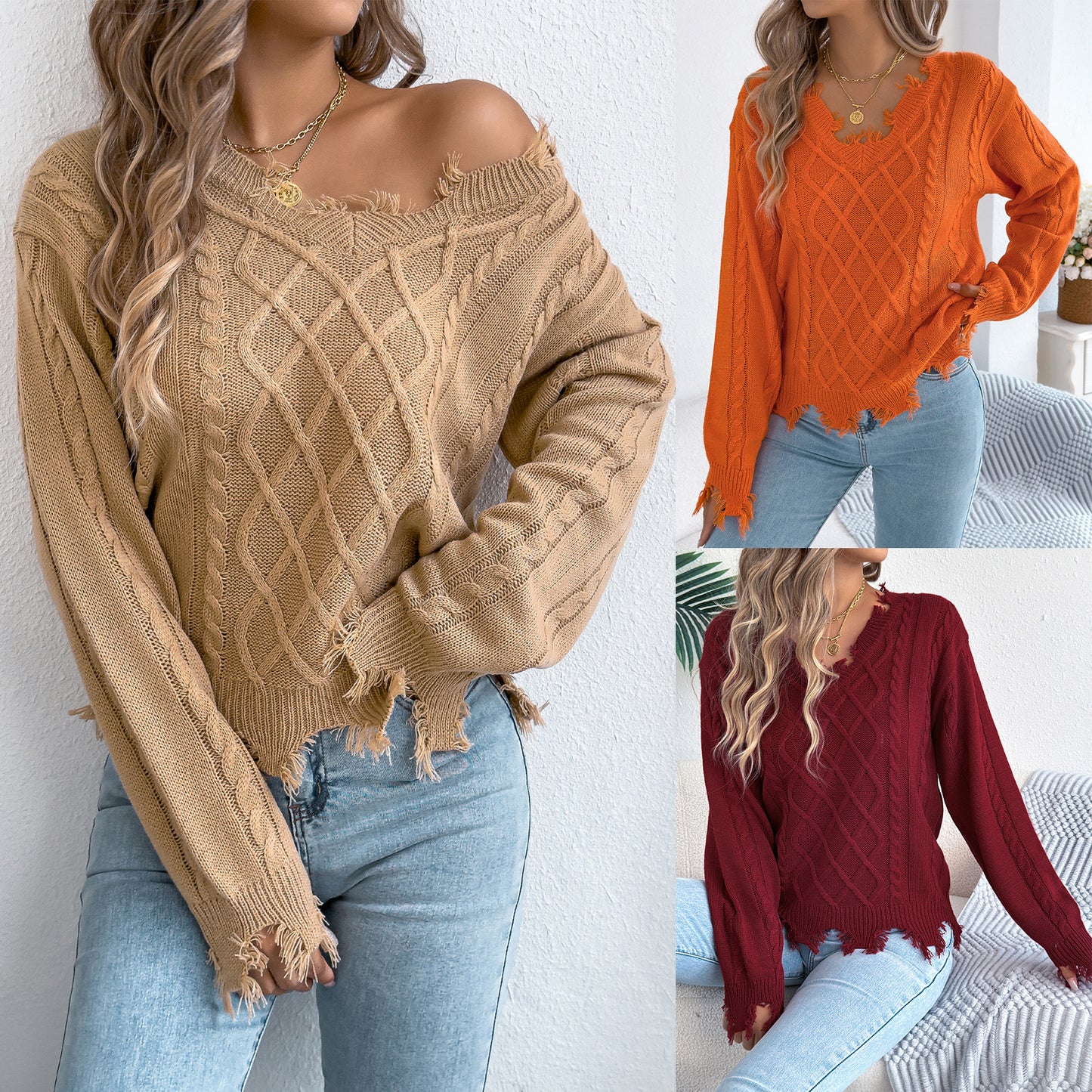 Women's Fashion Cut-out Twist Long Sleeve Sweaters