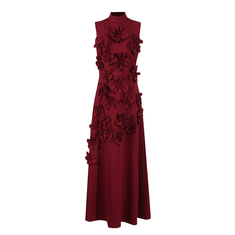 Stitching Dress Autumn High-grade Vacation Style Stand Collar Sleeveless Dresses
