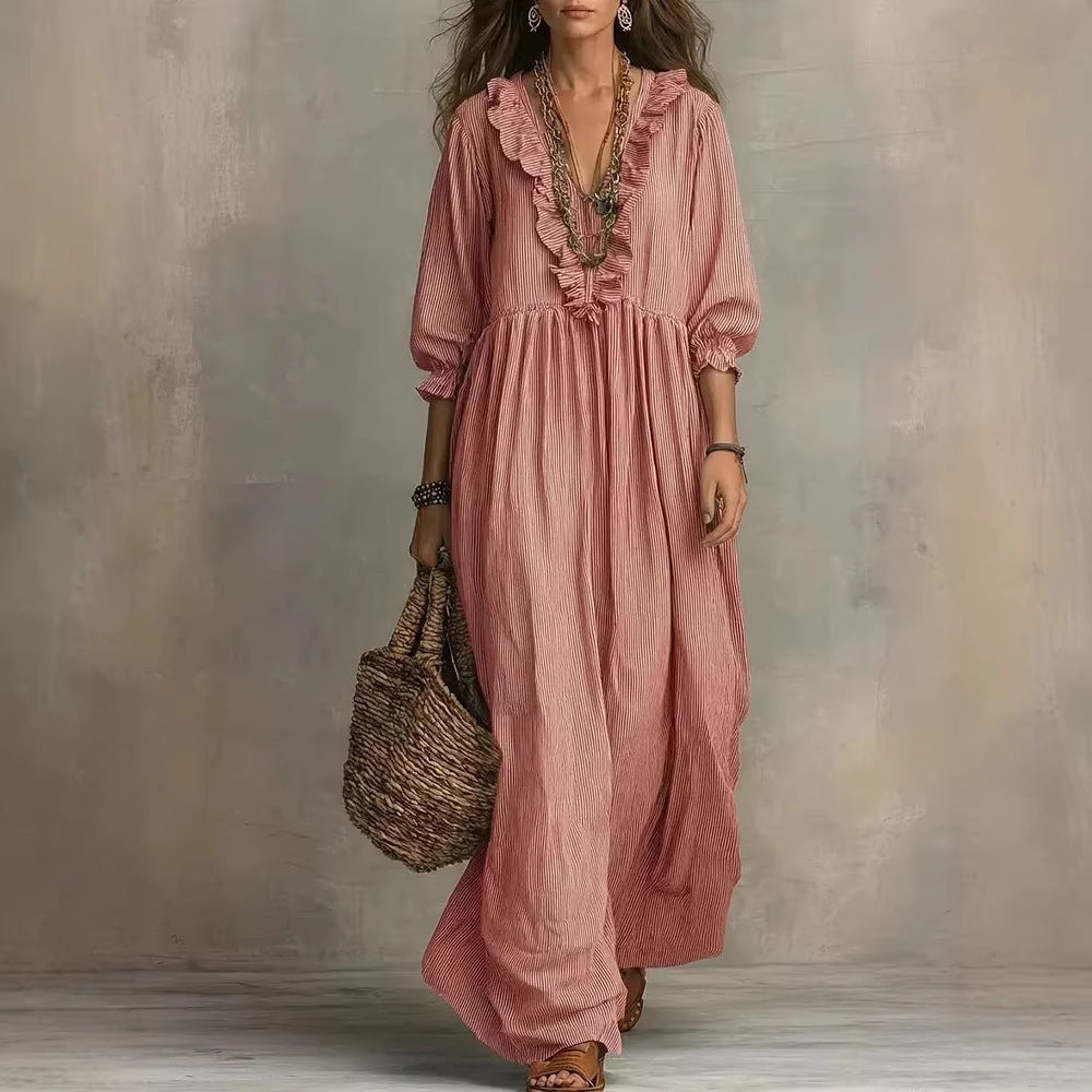 Striped Ruffled Loose High Waist Fashion Dress