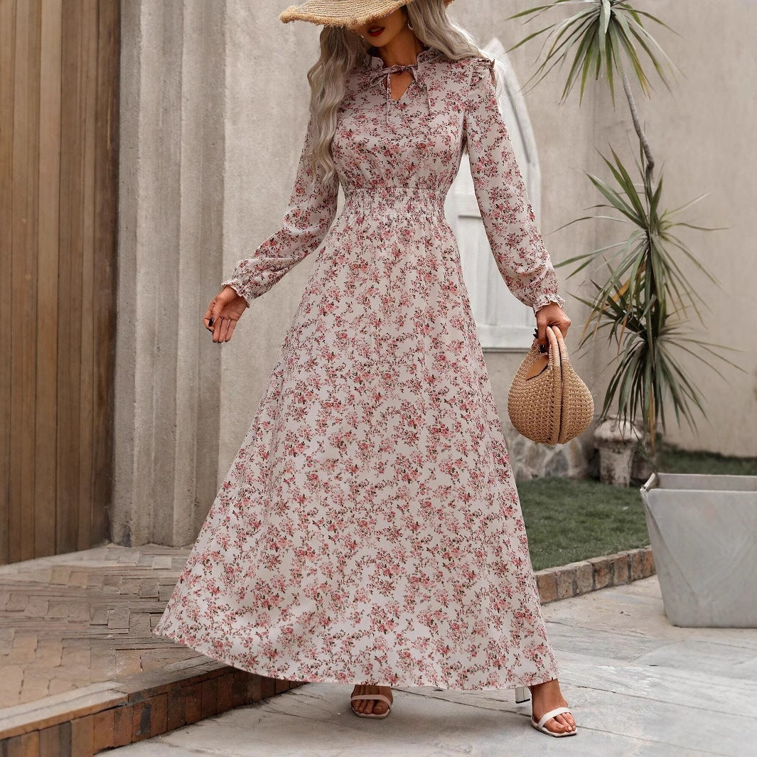 Elegant Graceful Floral Print Long Sleeve Dress