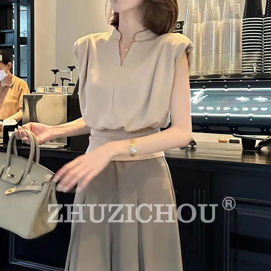French Style Design Wide Leg Two-piece Fashion Casual Suit