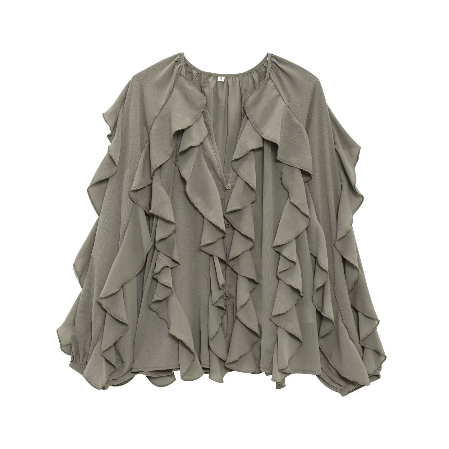 Women's Summer Street Fashion Laminated Decoration Long-sleeved Blouses