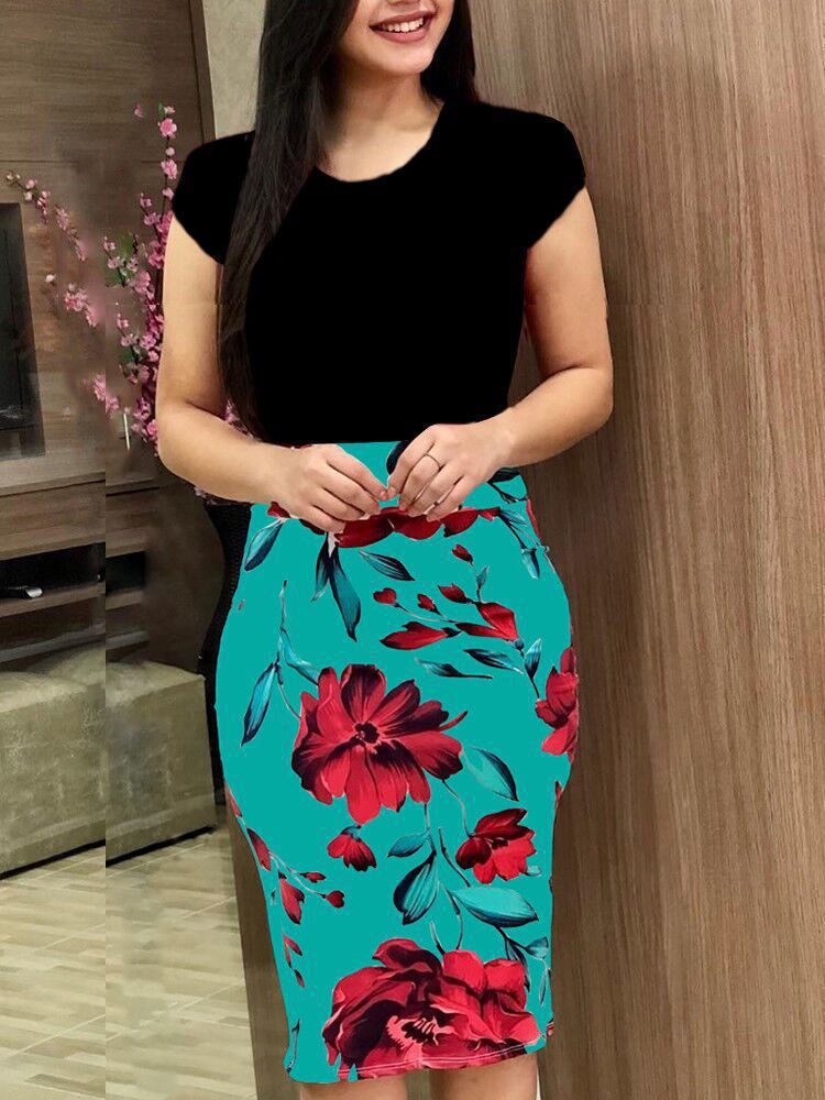 Unique Women's Autumn Flower Sheath Large Clothing