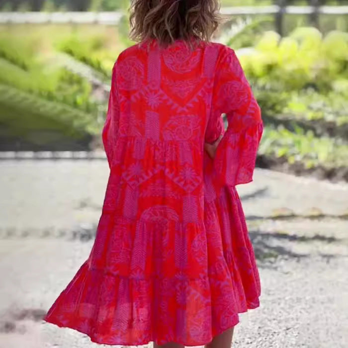 Classic Women's Flared Sleeves Cake Stitching Dress